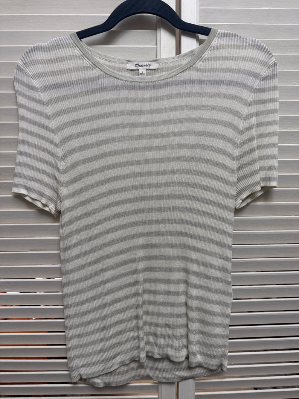 Madewell Light Grey & White Striped Short Sleeve Knit Tee